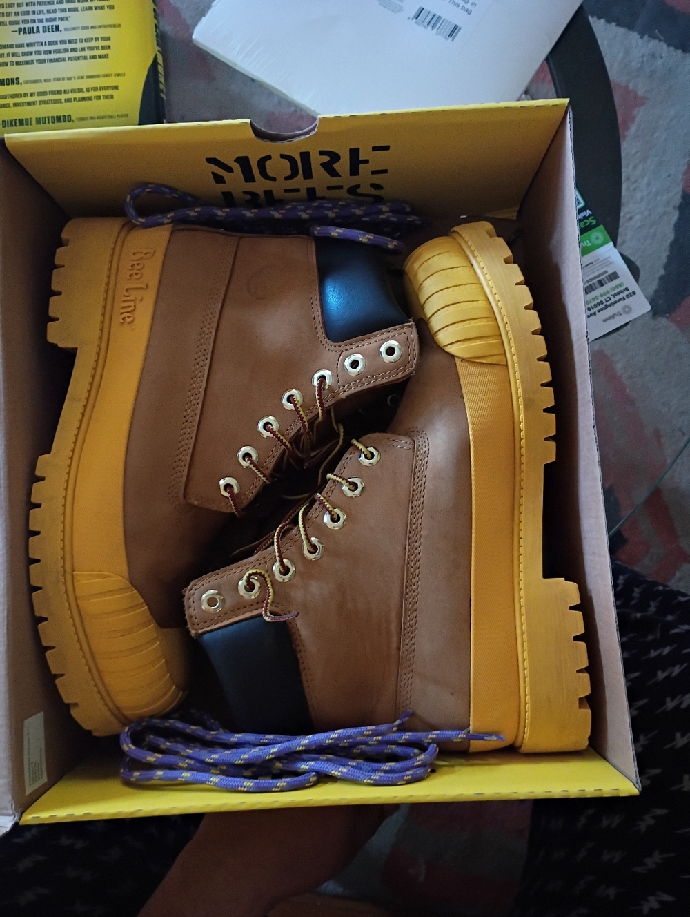 Timberland Bee Line Tan Work Boots with Yellow Soles